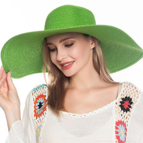 Wide Brim Floppy Straw Sun Hat in Lime Green