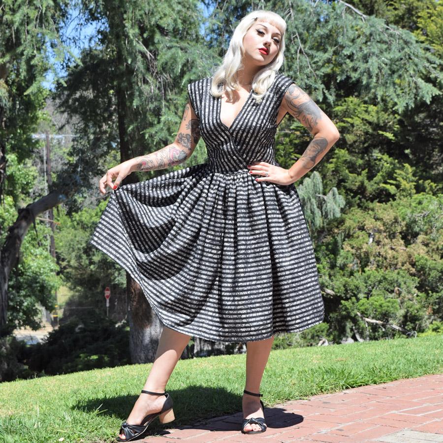 Lace Showtime Stripes Jolene Patio Dress in Black & White - size XSMALL (FINAL SALE - CLEARANCE)) Lace Showtime Stripes Jolene Patio Dress in Black & White - size XSMALL (FINAL SALE - CLEARANCE))