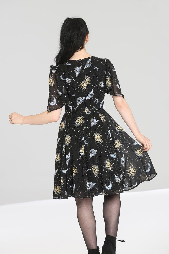 celestial zenith flared dress Celestial Chandelier Velvet Flare Sleeve Lace Back Dress