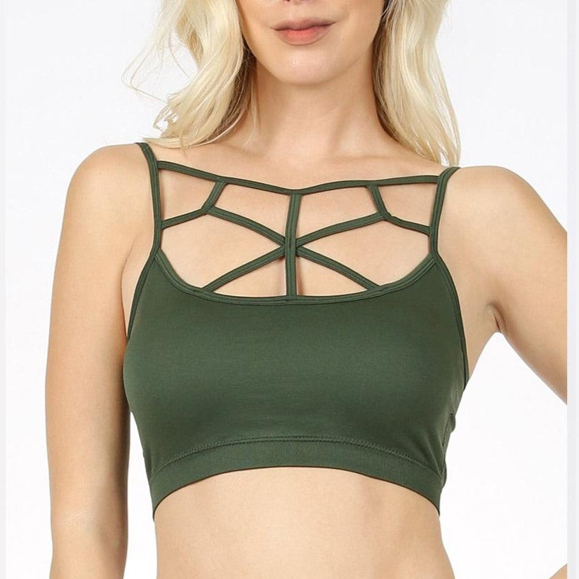 Cropped Harness Web Bralette in Army Green - size L/XL (FINAL SALE)–  Bewitched Wicker