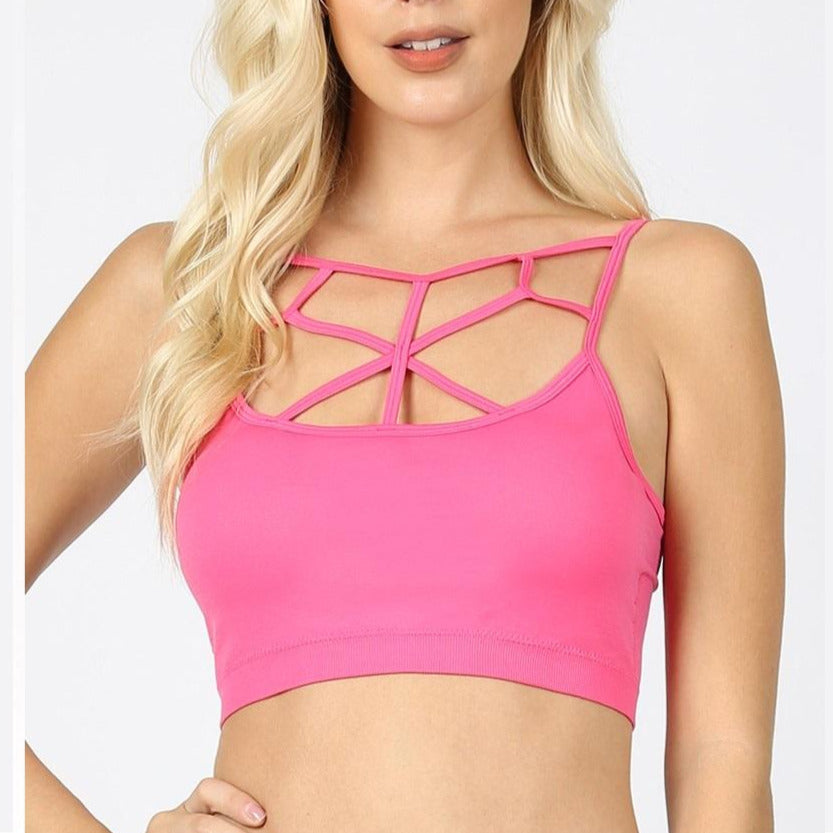 Cropped Harness Web Bralette in Hot Pink FINAL SALE