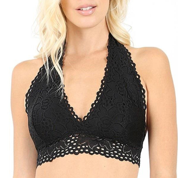 Final Sale Cropped Lace Halter Bralette in Black– Bewitched Wicker