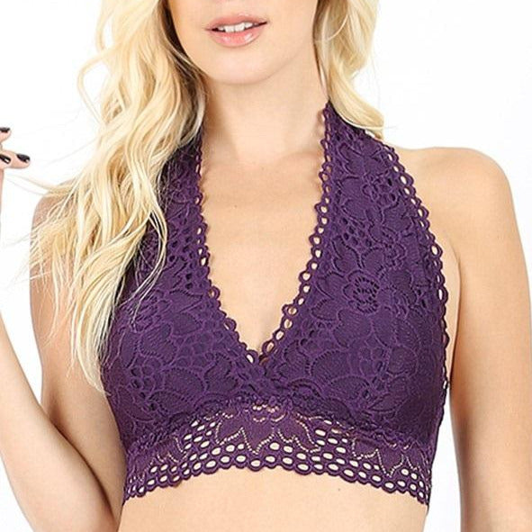 Final Sale Cropped Lace Halter Bralette in Deep Purple– Bewitched Wicker
